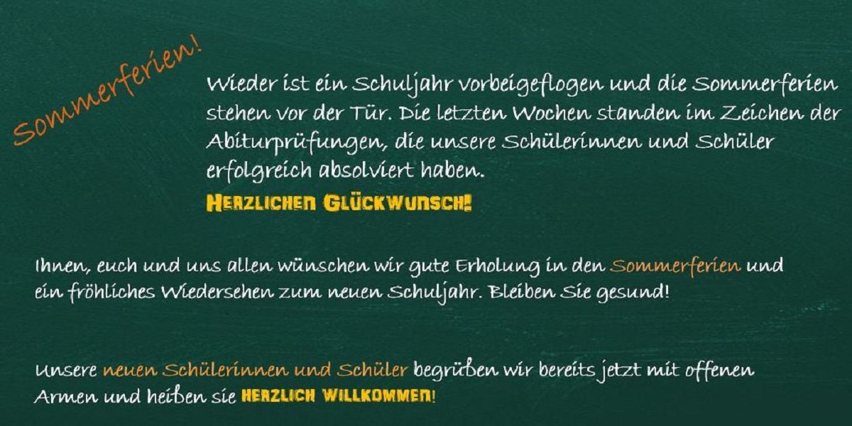 Wir wünschen schöne und erholsame Sommerferien!